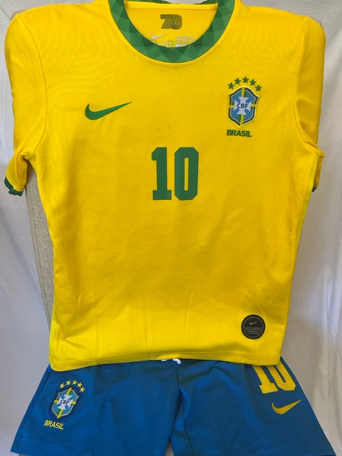 21 Brazil Home Replica Kids Soccer Kit - #10
