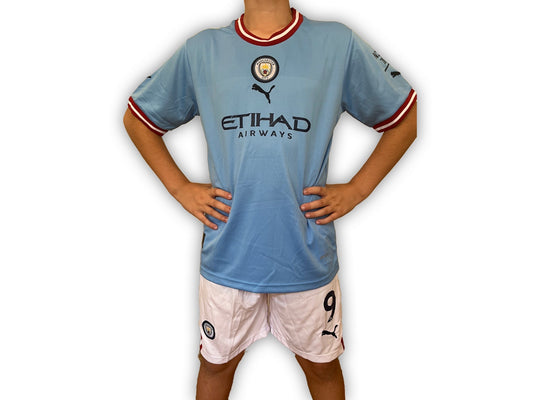 2022/23 Manchester City Home Replica Kids Soccer Kit - #9 - Erling Haaland